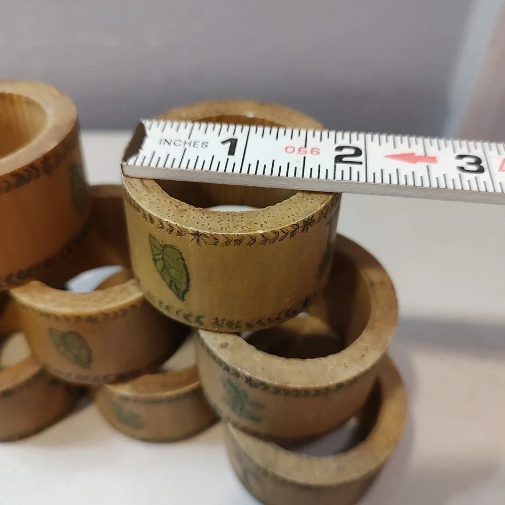 Coastal Core Bamboo Napkin Ring Holders 10 Piece Set‎ Textured Hand Painted